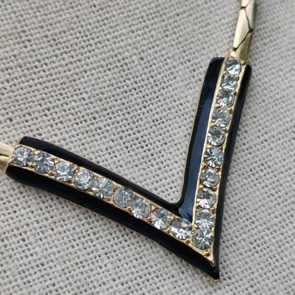 Vintage Enameled Crystal Chevron Necklace - Picture 6 of 7